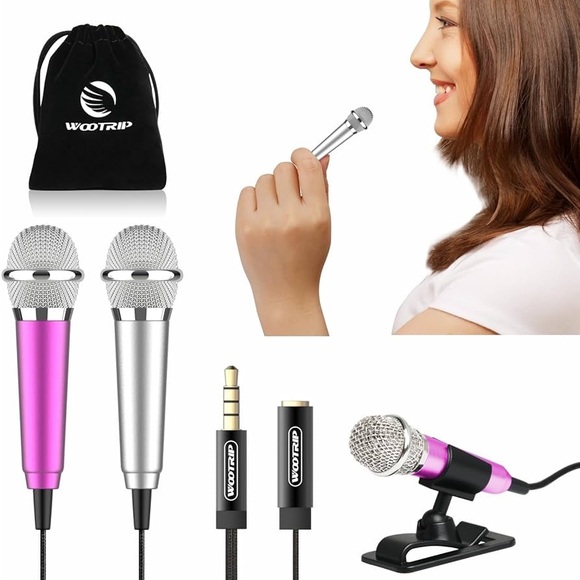 2 Pack Mini Phone Microphone for Recording, Singing, Karaoke Stereo Studio Mic - Picture 2 of 10